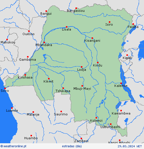 condições meteorológicas na estrada República Democrática do Congo África mapas de previsão