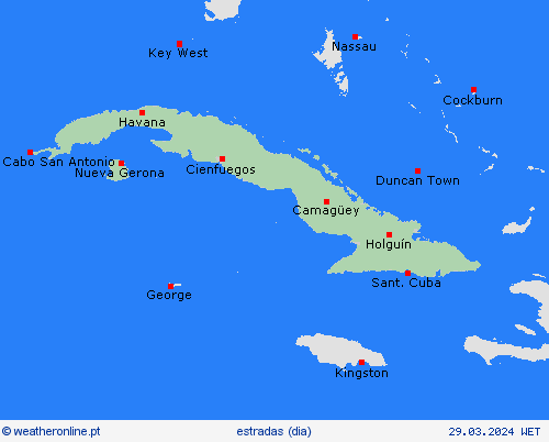 condições meteorológicas na estrada Cuba América Central mapas de previsão