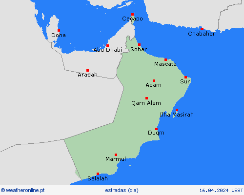 condições meteorológicas na estrada Omã Ásia mapas de previsão
