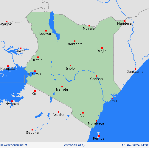 condições meteorológicas na estrada Quénia África mapas de previsão