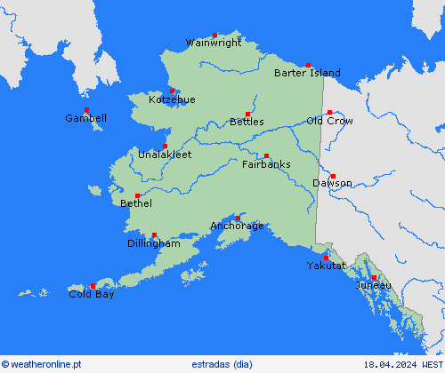 condições meteorológicas na estrada Alasca América do Norte mapas de previsão