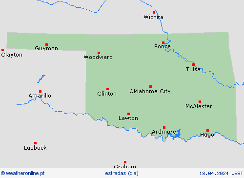 condições meteorológicas na estrada Oklahoma América do Norte mapas de previsão
