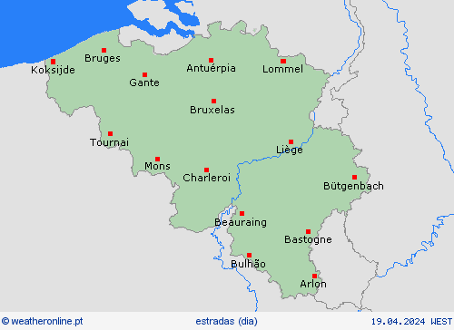 condições meteorológicas na estrada Bélgica Europa mapas de previsão