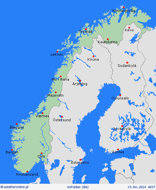 condições meteorológicas na estrada Noruega Europa mapas de previsão