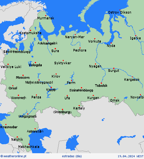 condições meteorológicas na estrada Rússia Europa mapas de previsão