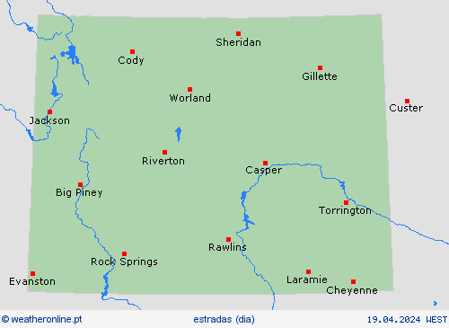 condições meteorológicas na estrada Wyoming América do Norte mapas de previsão