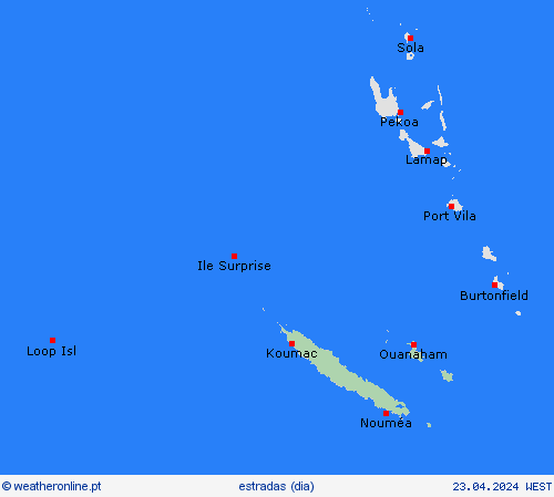 condições meteorológicas na estrada Nova Caledónia Oceânia mapas de previsão