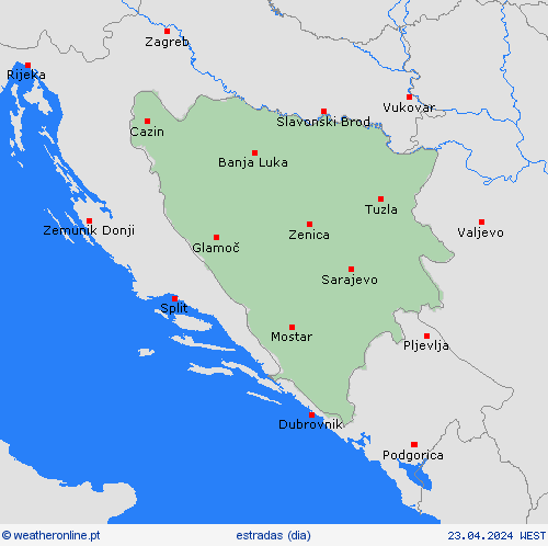 condições meteorológicas na estrada Bósnia e Herzegovina Europa mapas de previsão