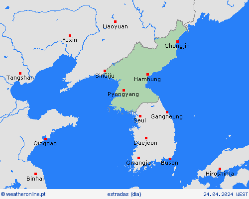 condições meteorológicas na estrada Coreia do Norte Ásia mapas de previsão