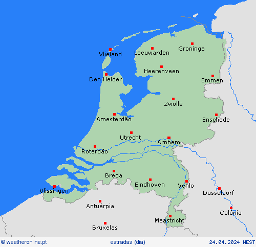 condições meteorológicas na estrada Países Baixos Europa mapas de previsão