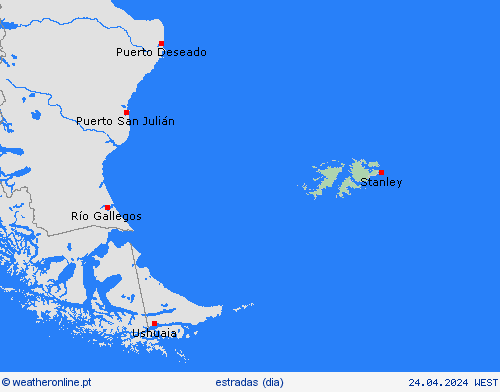condições meteorológicas na estrada Ilhas Malvinas América do Sul mapas de previsão