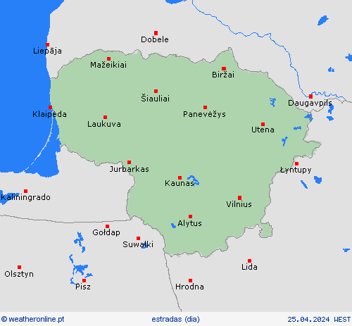 condições meteorológicas na estrada Lituânia Europa mapas de previsão