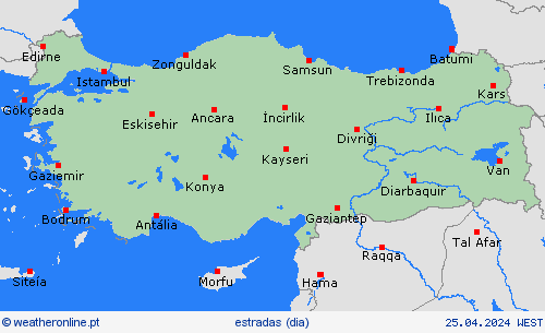 condições meteorológicas na estrada Turquia Europa mapas de previsão