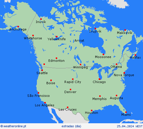condições meteorológicas na estrada  América do Norte mapas de previsão