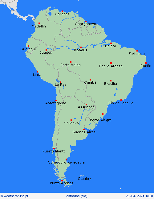 condições meteorológicas na estrada  América do Sul mapas de previsão