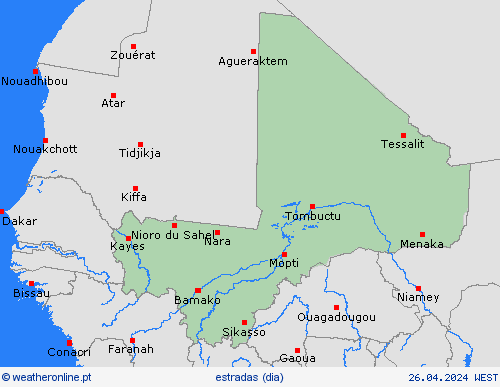 condições meteorológicas na estrada Mali África mapas de previsão