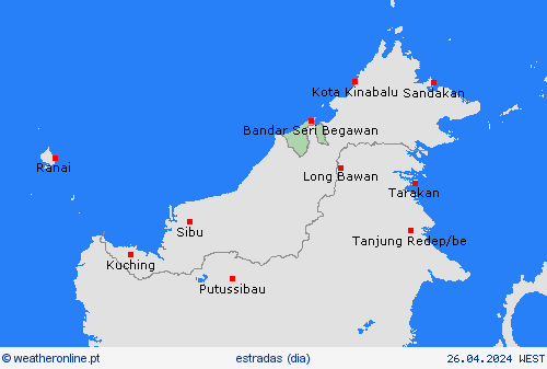 condições meteorológicas na estrada Brunei Ásia mapas de previsão