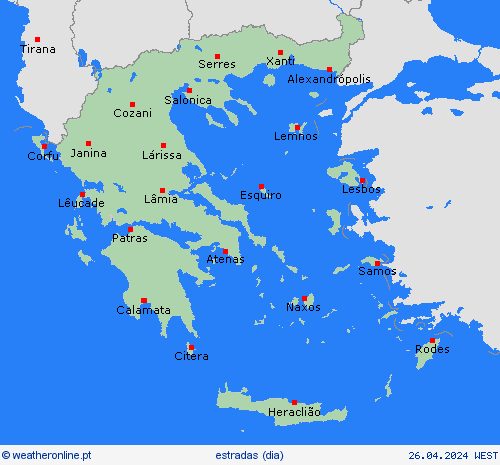 condições meteorológicas na estrada Grécia Europa mapas de previsão