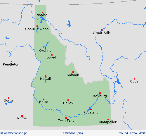 condições meteorológicas na estrada Idaho América do Norte mapas de previsão