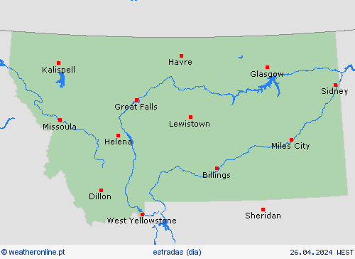 condições meteorológicas na estrada Montana América do Norte mapas de previsão