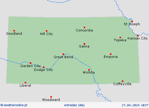 condições meteorológicas na estrada Kansas América do Norte mapas de previsão