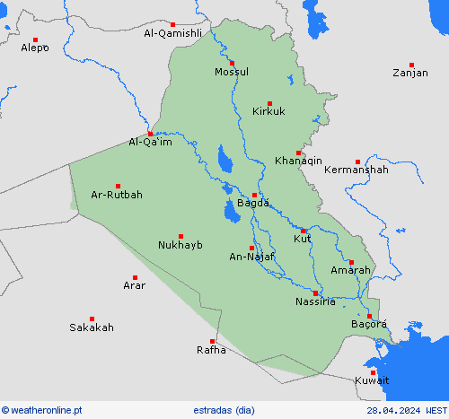 condições meteorológicas na estrada Iraque Ásia mapas de previsão