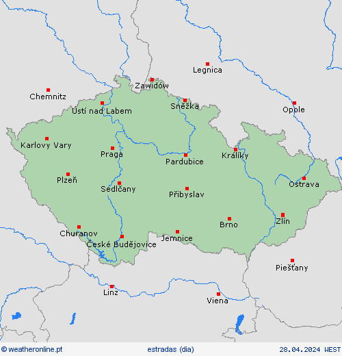 condições meteorológicas na estrada República Checa Europa mapas de previsão
