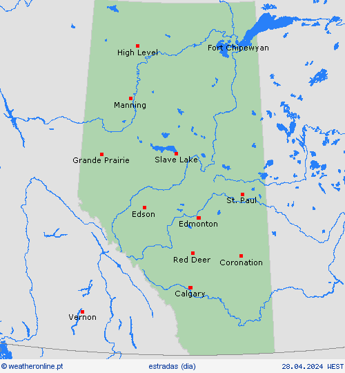 condições meteorológicas na estrada Alberta América do Norte mapas de previsão