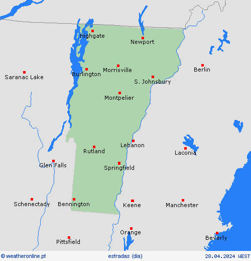 condições meteorológicas na estrada Vermont América do Norte mapas de previsão
