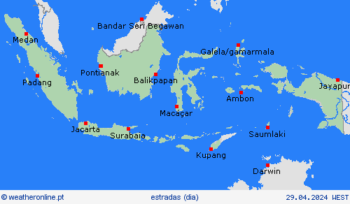 condições meteorológicas na estrada Indonésia Ásia mapas de previsão