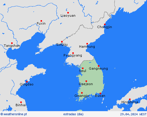 condições meteorológicas na estrada Coreia do Sul Ásia mapas de previsão
