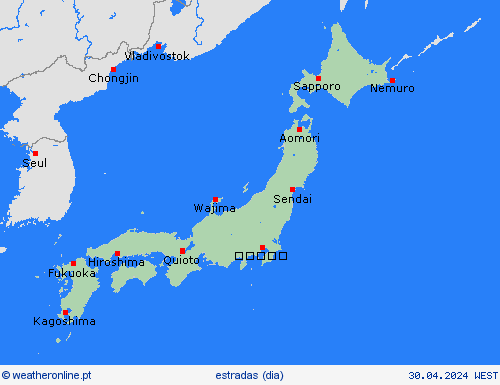 condições meteorológicas na estrada Japão Ásia mapas de previsão