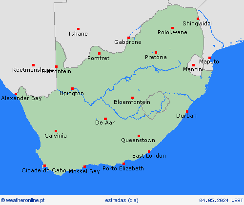 condições meteorológicas na estrada África do Sul África mapas de previsão
