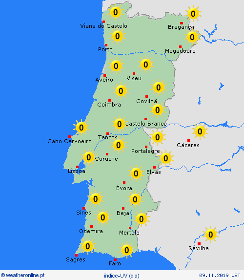 índice-uv Portugal Portugal mapas de previsão