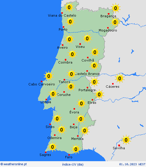 índice-uv  Portugal mapas de previsão