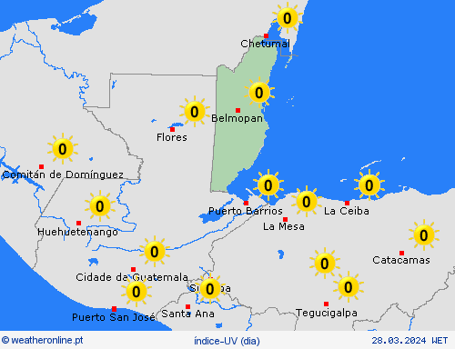 índice-uv Belize América Central mapas de previsão