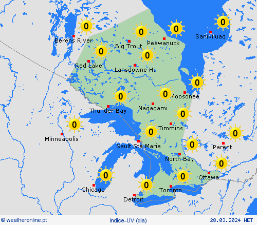 índice-uv Ontário América do Norte mapas de previsão