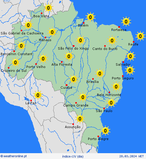 índice-uv Brasil América do Sul mapas de previsão