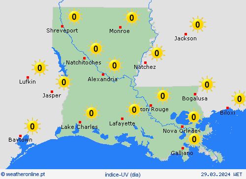 índice-uv Luisiana América do Norte mapas de previsão