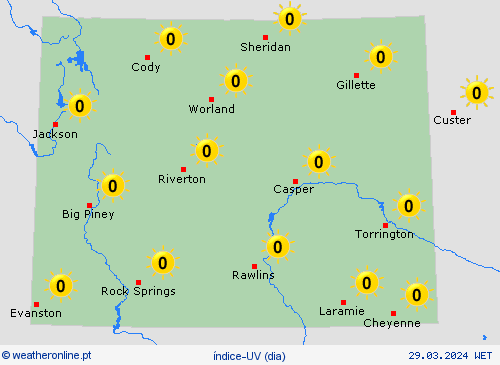 índice-uv Wyoming América do Norte mapas de previsão