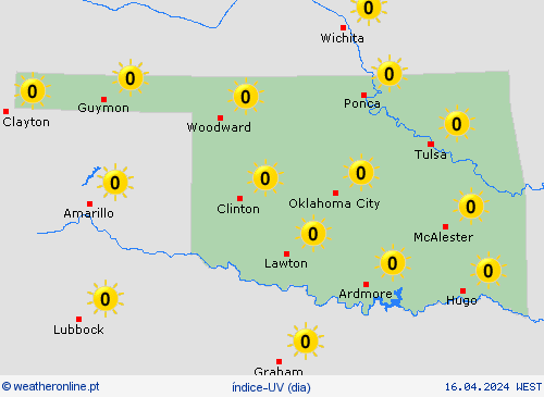 índice-uv Oklahoma América do Norte mapas de previsão