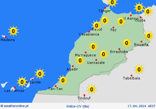 índice-uv Marrocos África mapas de previsão