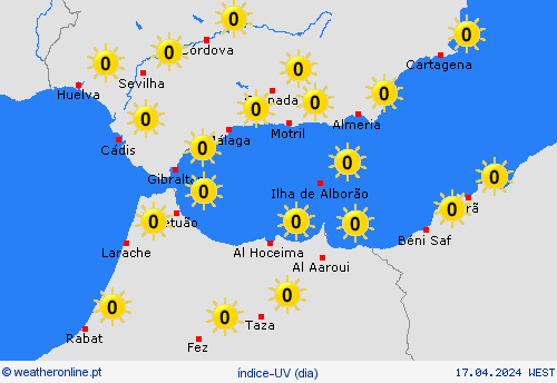 índice-uv Gibraltar Europa mapas de previsão