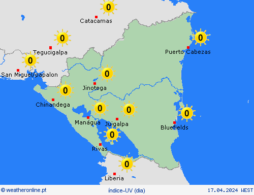 índice-uv Nicarágua América Central mapas de previsão