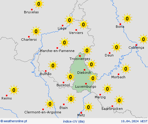 índice-uv Luxemburgo Europa mapas de previsão
