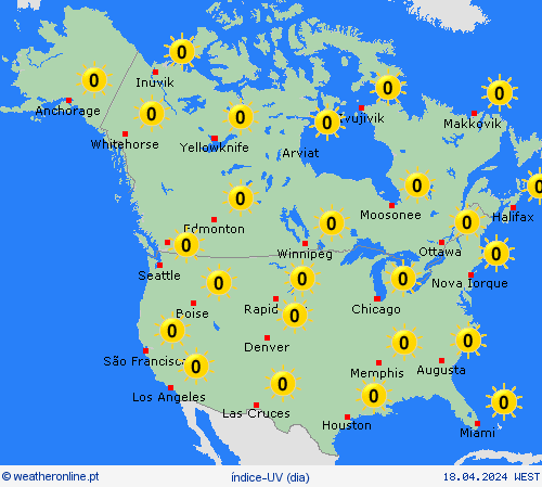 índice-uv  América do Norte mapas de previsão