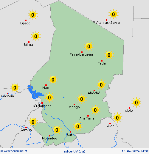 índice-uv Chade África mapas de previsão