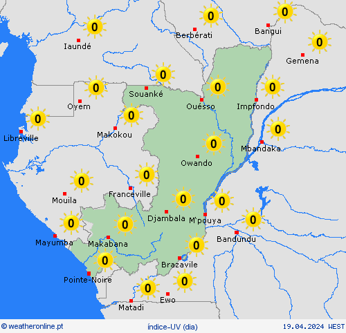 índice-uv Congo África mapas de previsão