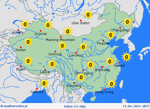índice-uv China Ásia mapas de previsão