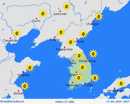 índice-uv Coreia do Sul Ásia mapas de previsão